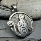 Celtic Spiral Cat Pewter Necklace