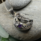 Owl Crescent Moon Necklace in Sterling Silver