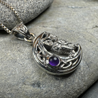 Owl Crescent Moon Necklace in Sterling Silver