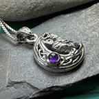 Owl Crescent Moon Necklace in Sterling Silver
