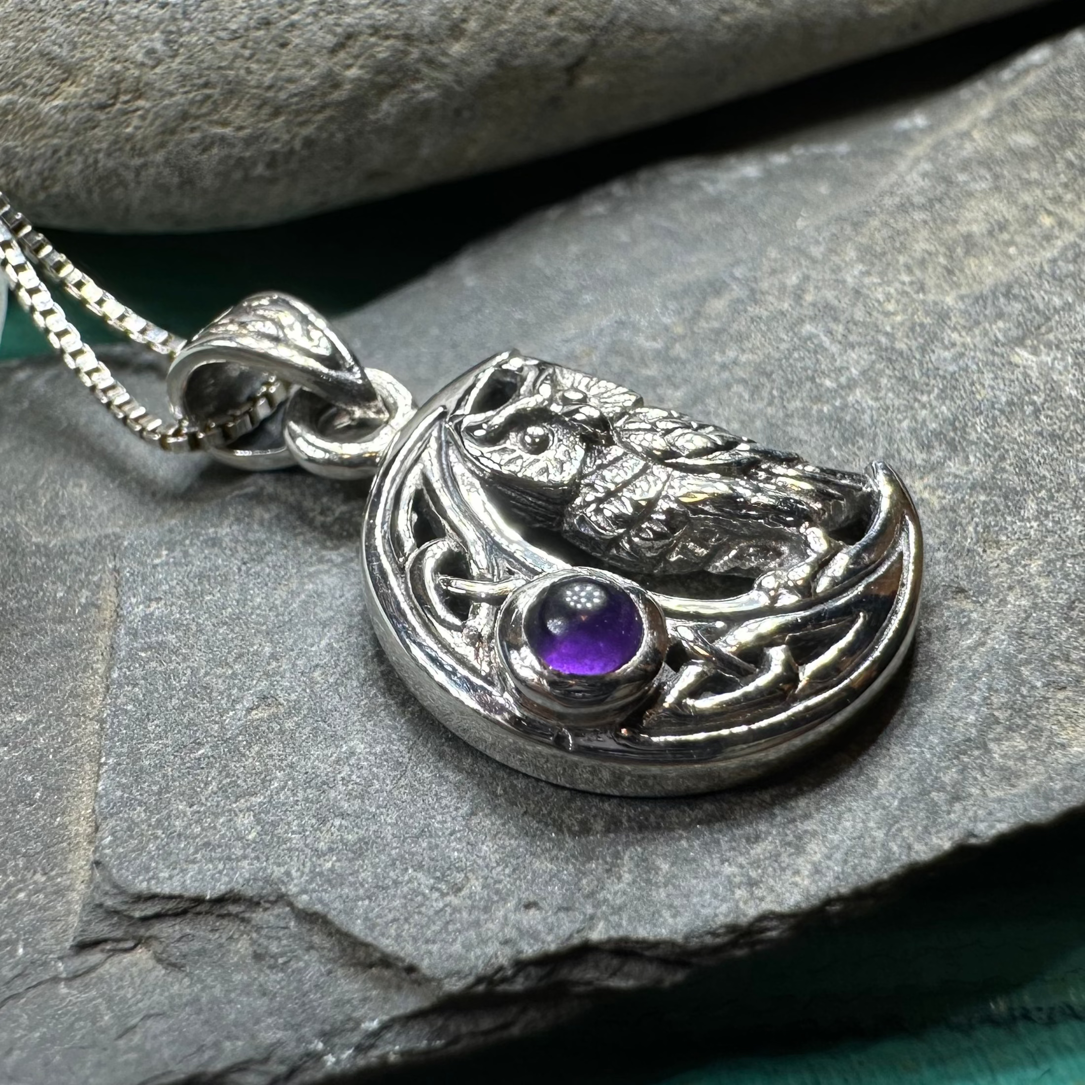 Owl Crescent Moon Necklace in Sterling Silver