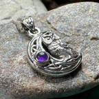 Owl Crescent Moon Necklace in Sterling Silver