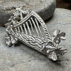 Artisan Irish Celtic Harp Brooch - Handmade in Ireland