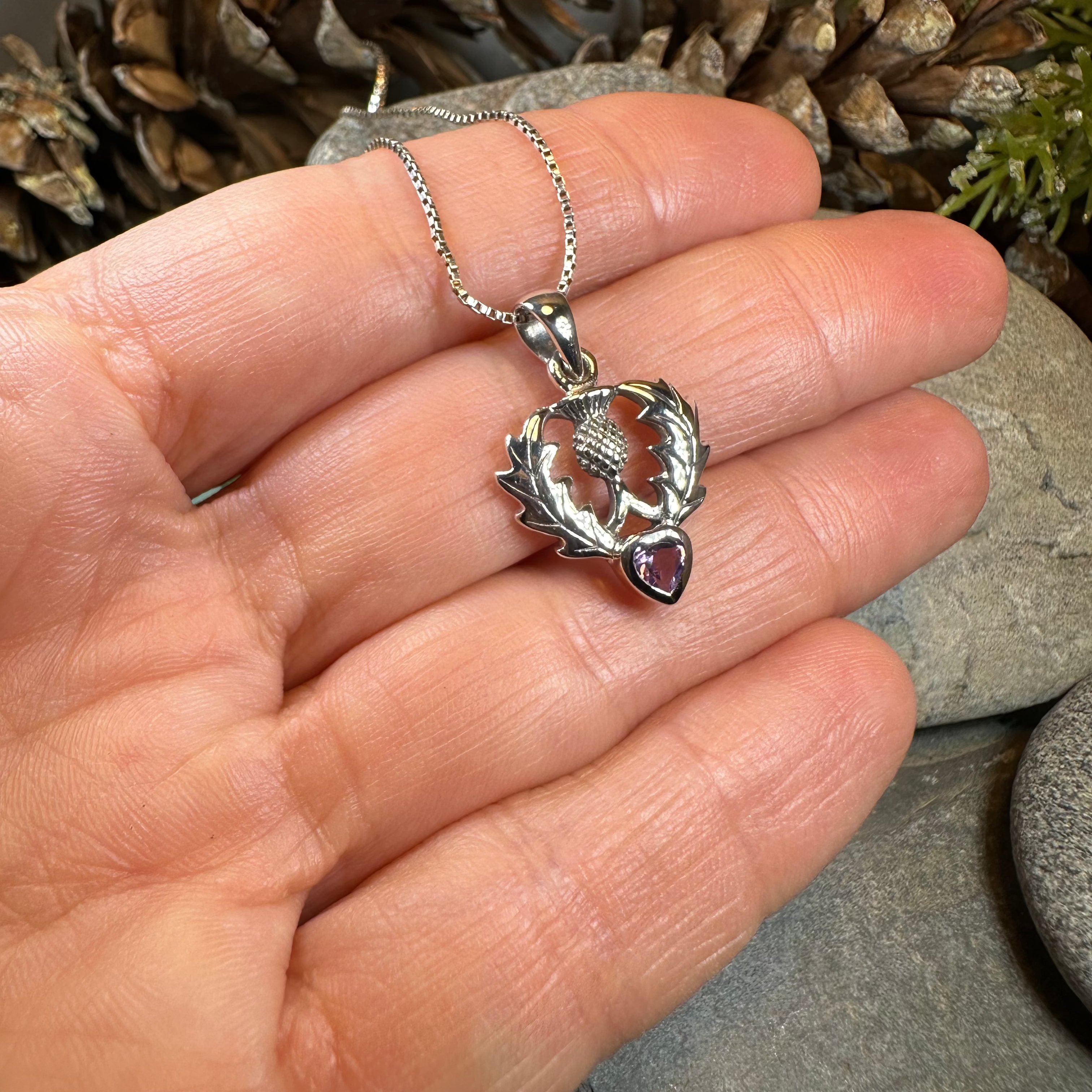 Millie Scottish Thistle Necklace in Sterling Silver