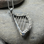 Torlogh Celtic Irish Harp Necklace in Sterling Silver