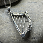Torlogh Celtic Irish Harp Necklace in Sterling Silver