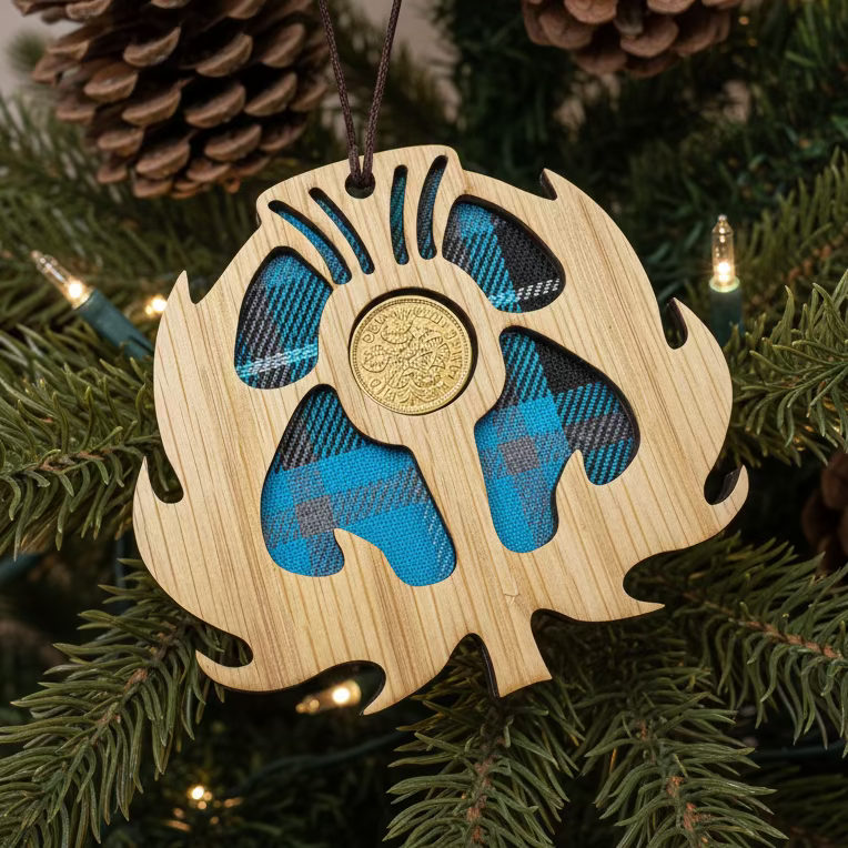 Tartan Thistle Ornament with Lucky Sixpence