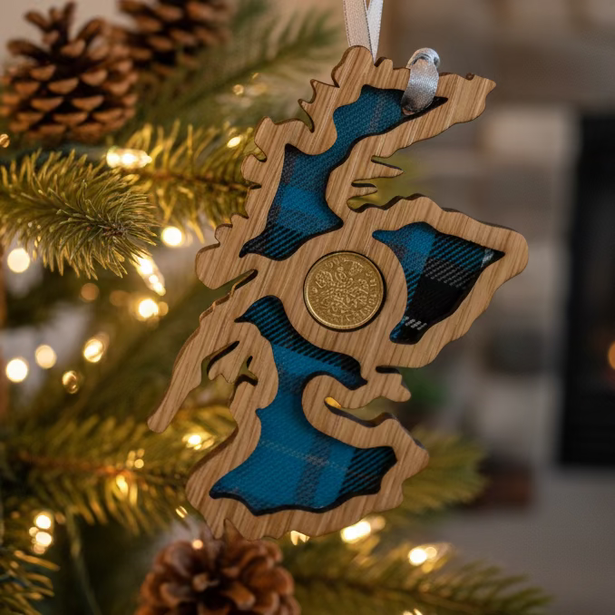 Scotland Map Lucky Sixpence Ornament