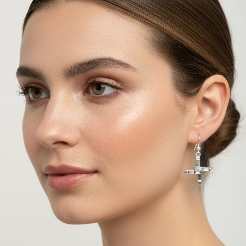 Ballyfarnan Irish Saint Bridget's Cross Earrings in Sterling Silver
