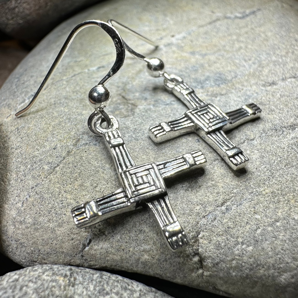 Ballyfarnan Irish Saint Bridget's Cross Earrings in Sterling Silver