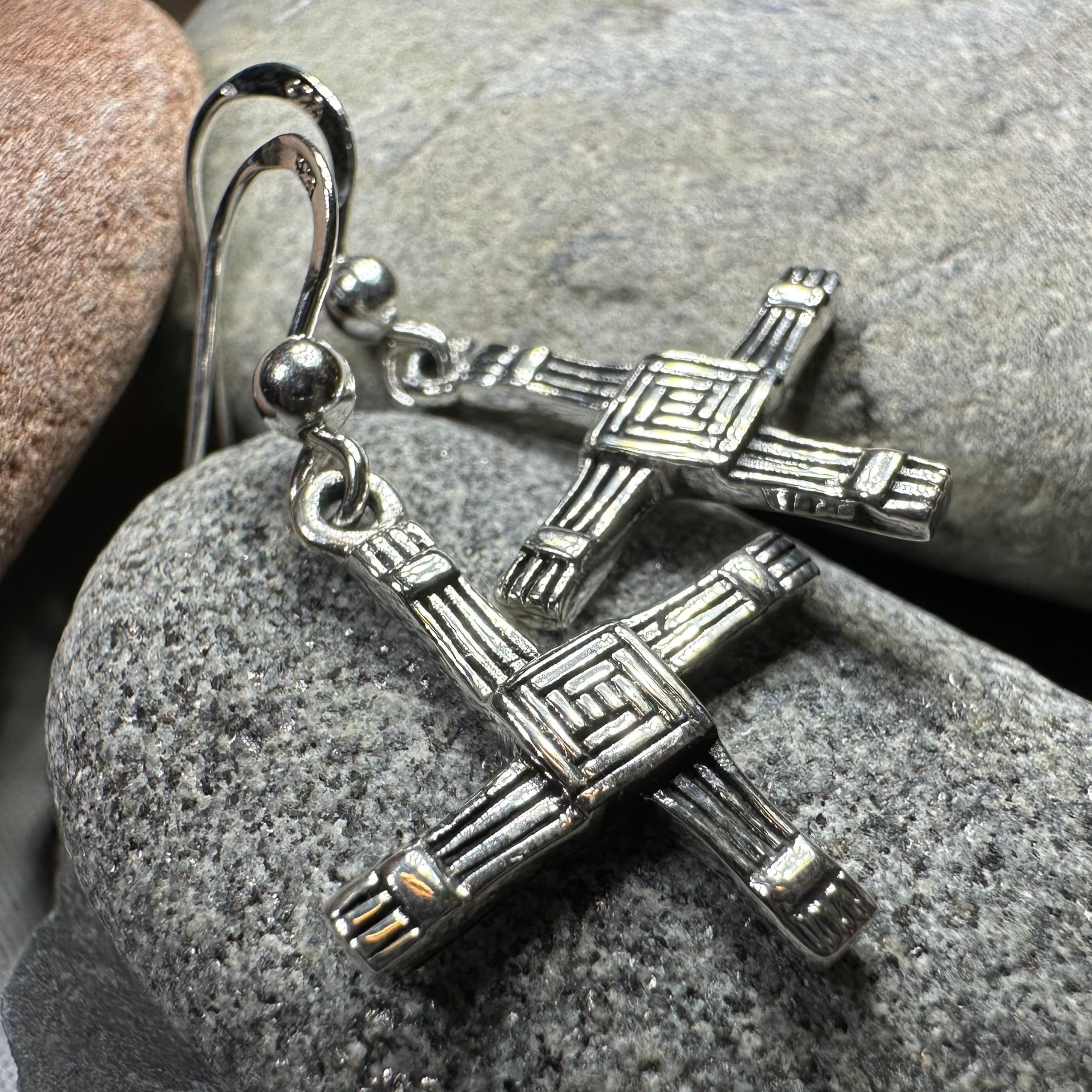 Ballyfarnan Irish Saint Bridget's Cross Earrings in Sterling Silver
