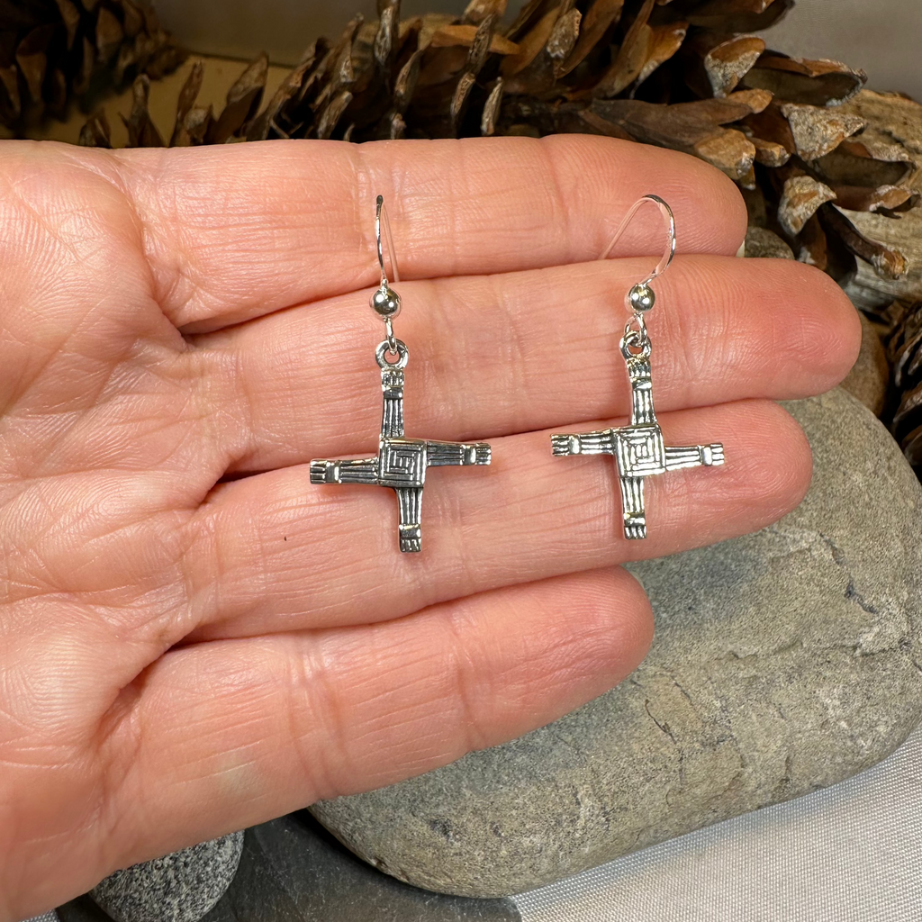 Ballyfarnan Irish Saint Bridget's Cross Earrings in Sterling Silver