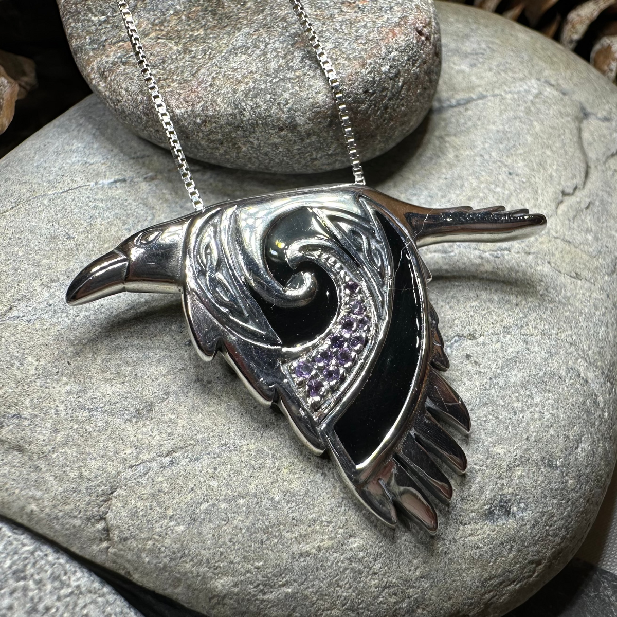 Birget Celtic Raven Necklace in Sterling Silver
