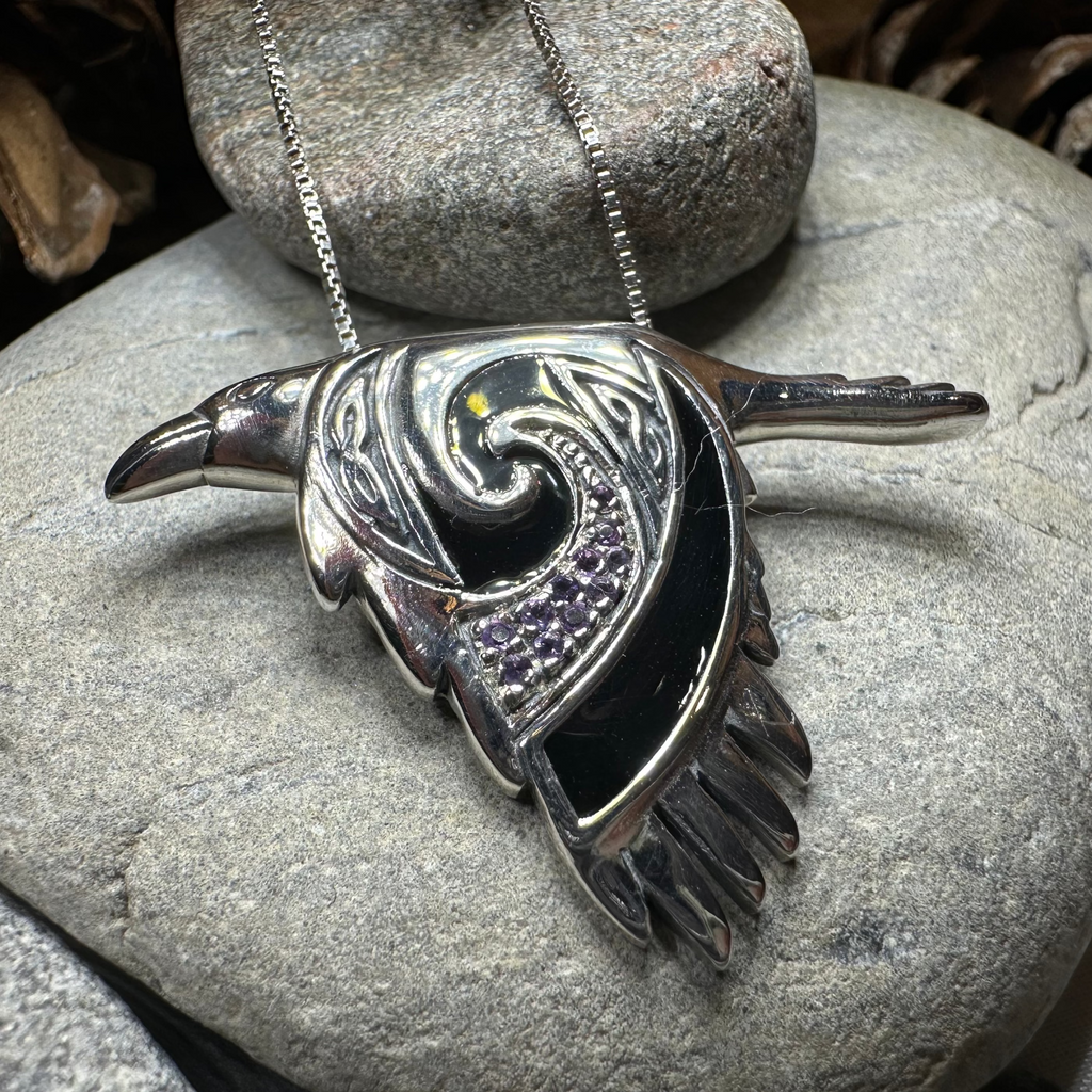 Birget Celtic Raven Necklace in Sterling Silver
