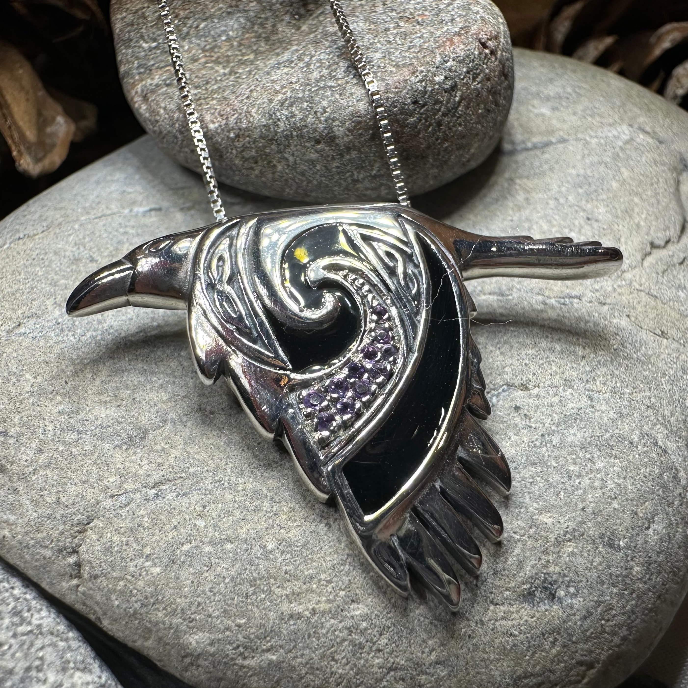 Birget Celtic Raven Necklace in Sterling Silver