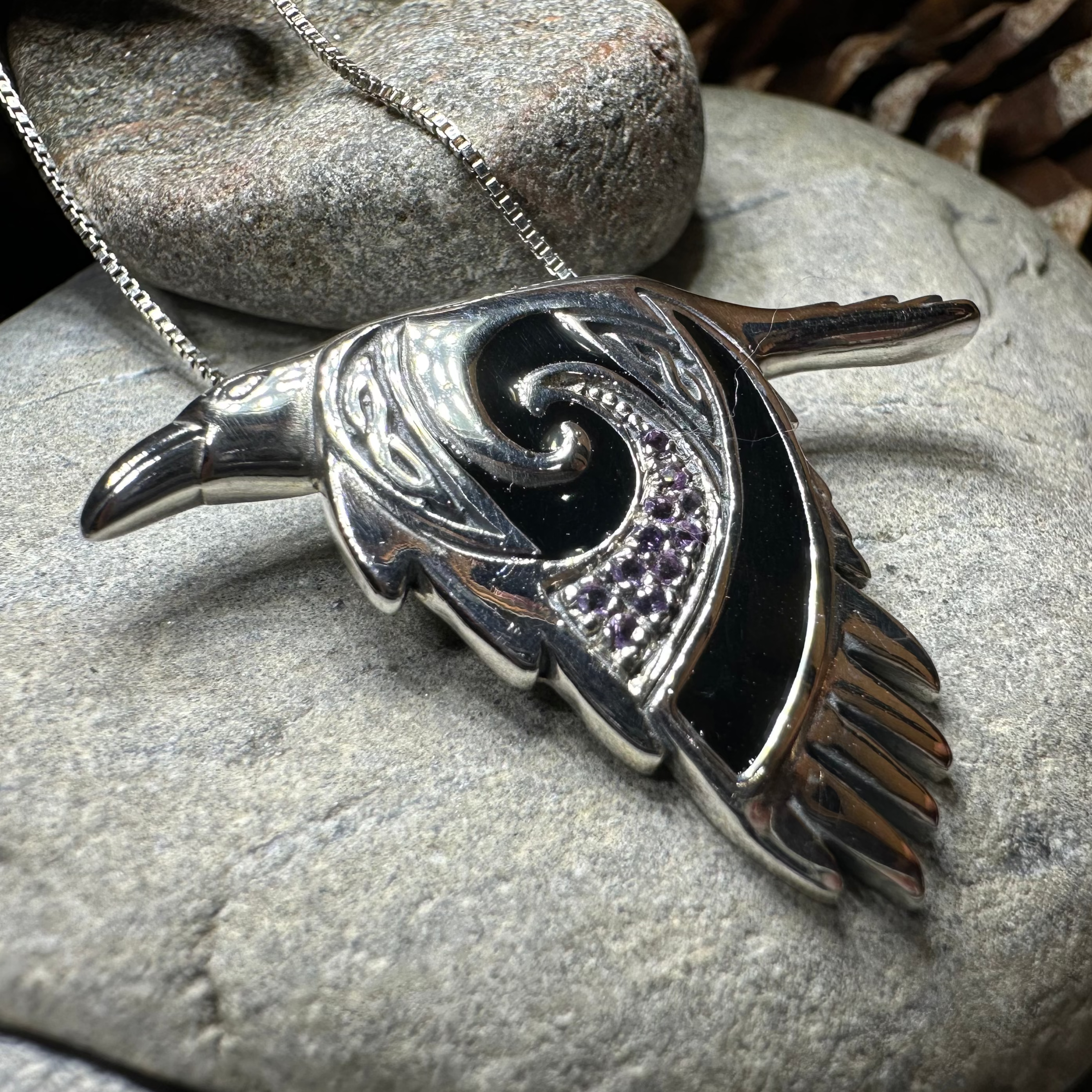 Birget Celtic Raven Necklace in Sterling Silver
