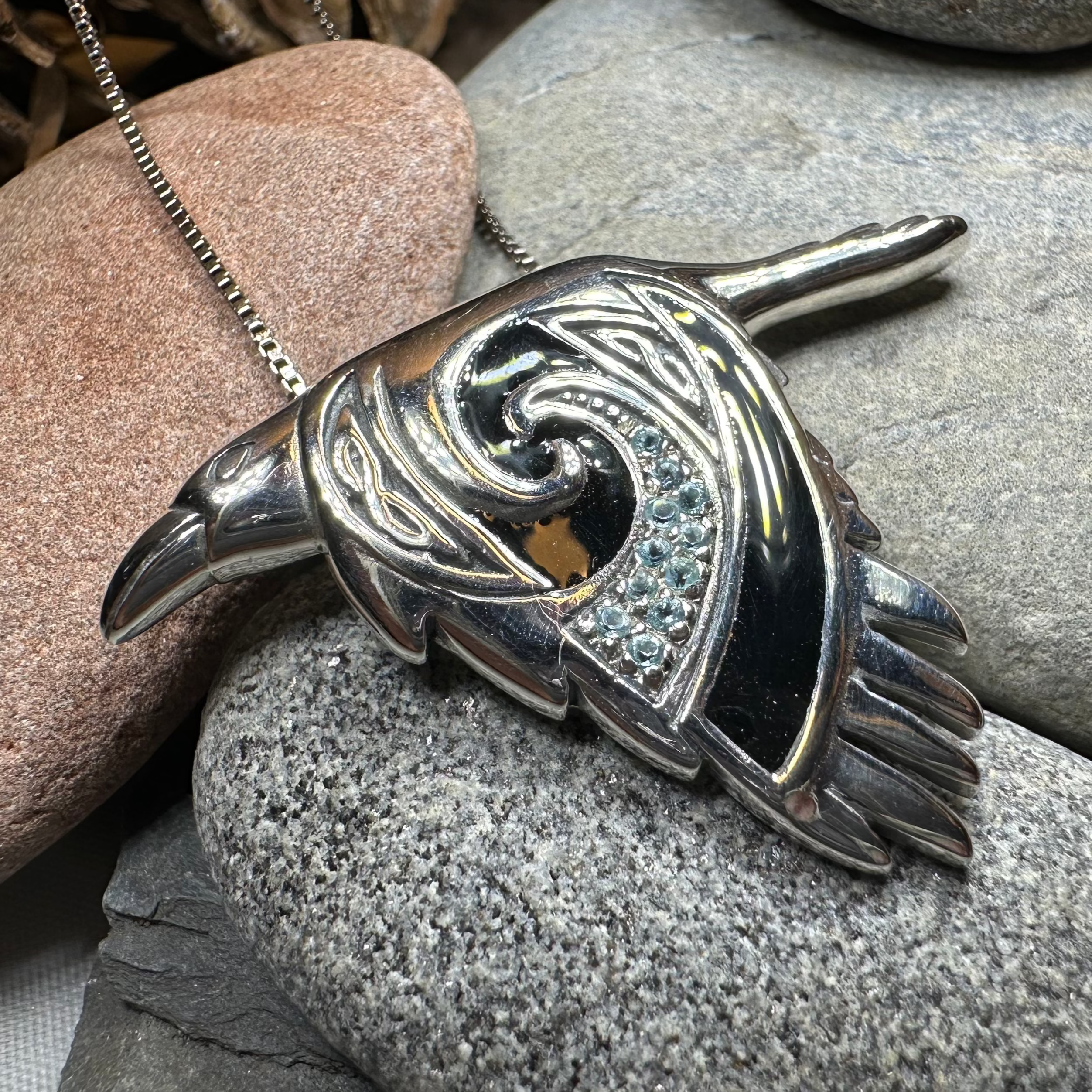 Birget Celtic Raven Necklace in Sterling Silver