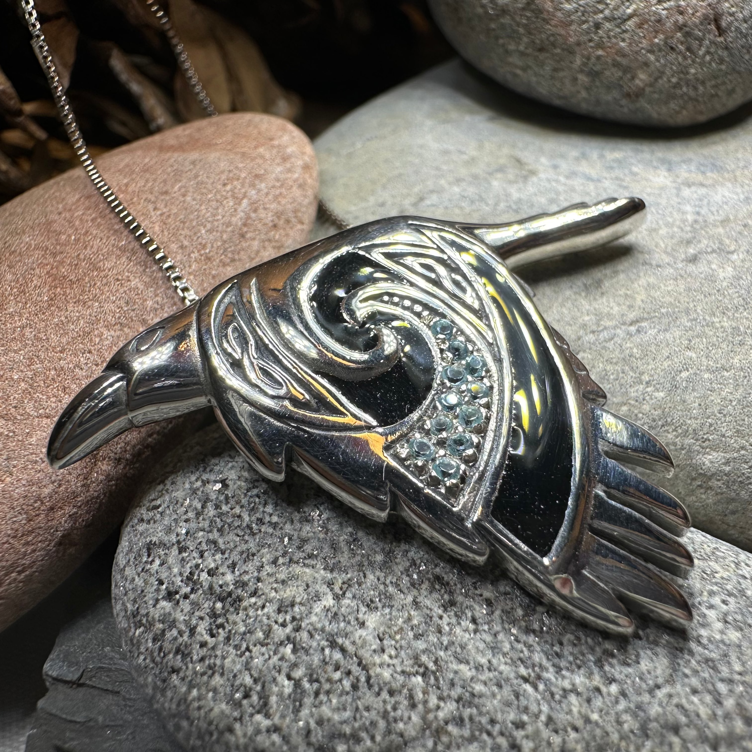 Birget Celtic Raven Necklace in Sterling Silver