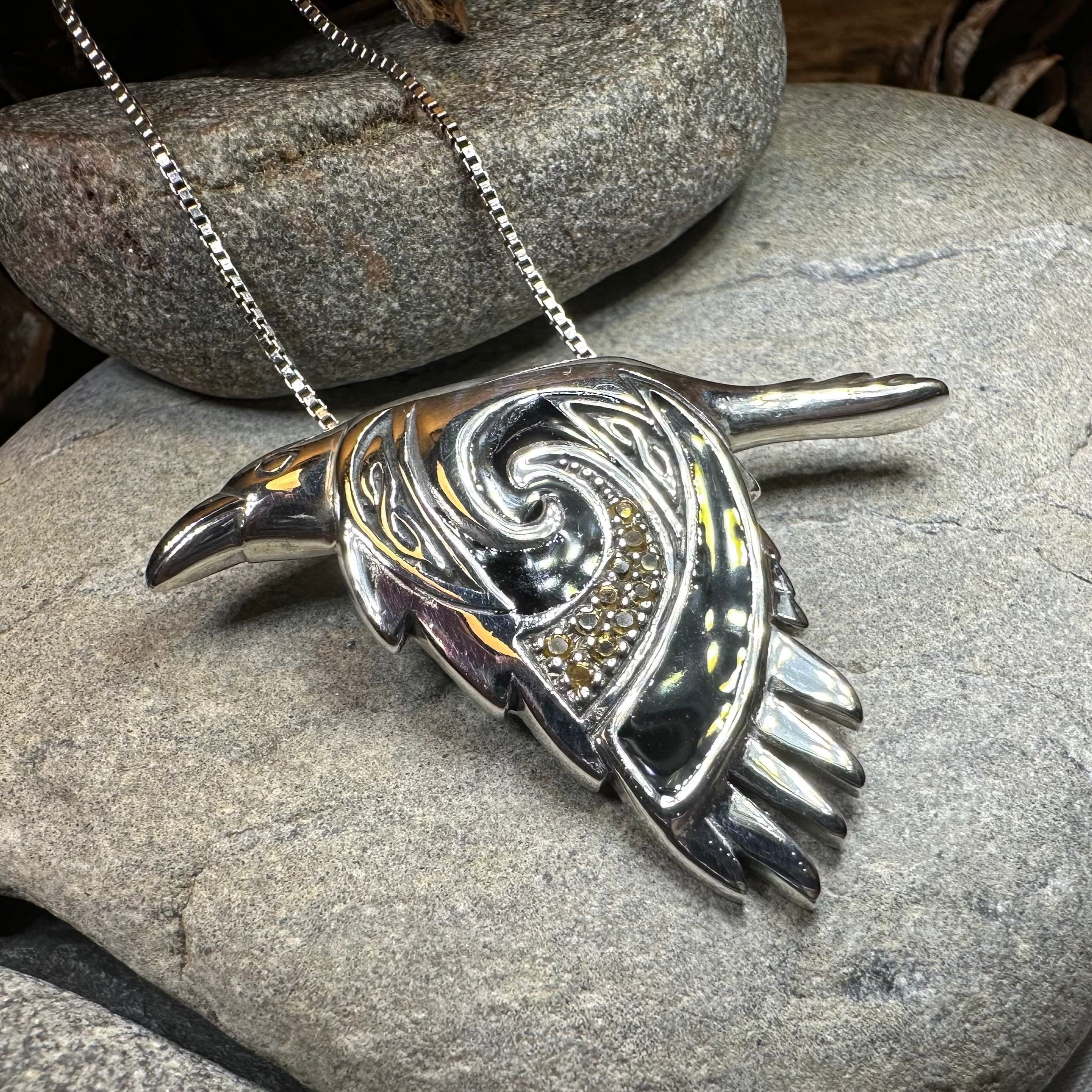 Birget Celtic Raven Necklace in Sterling Silver