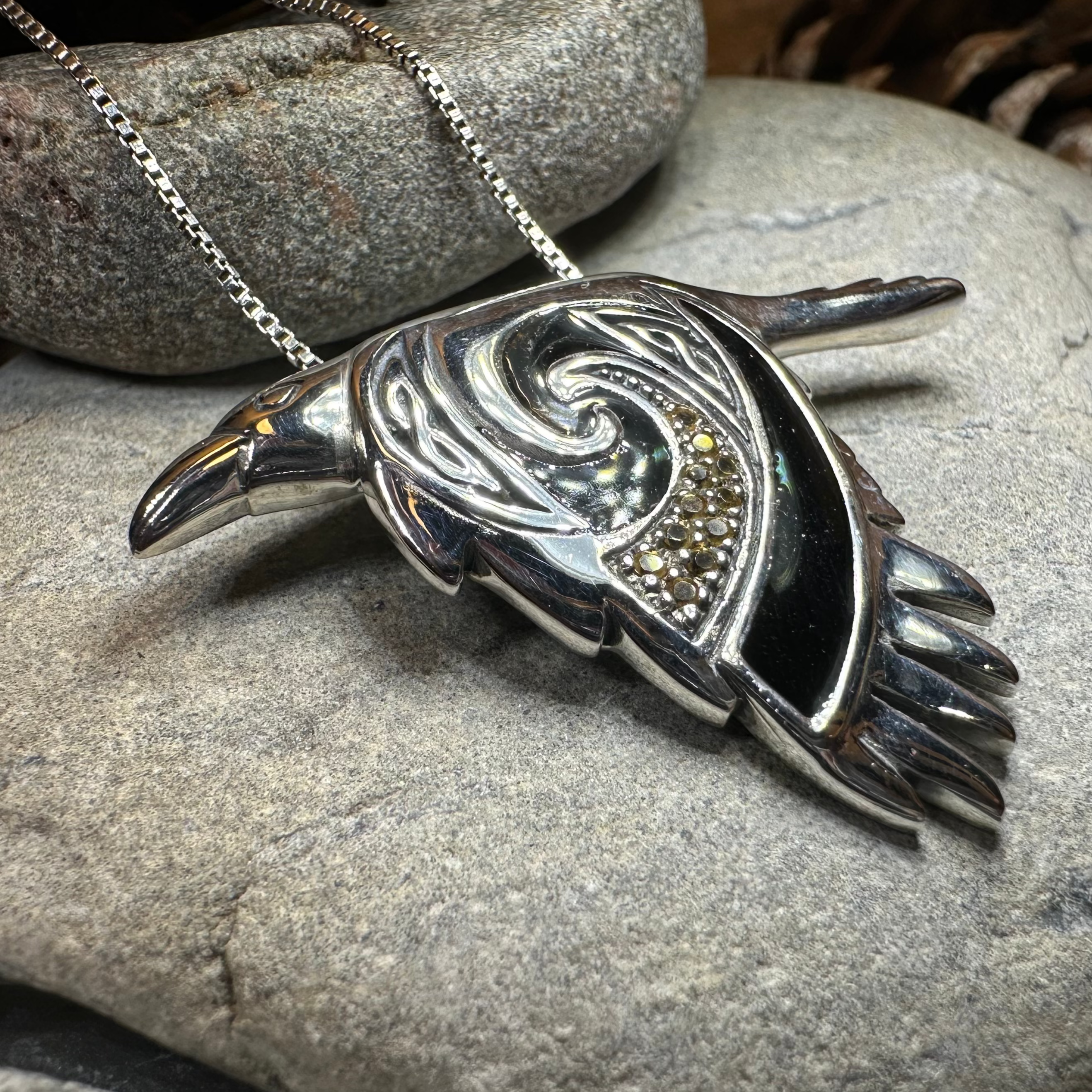Birget Celtic Raven Necklace in Sterling Silver