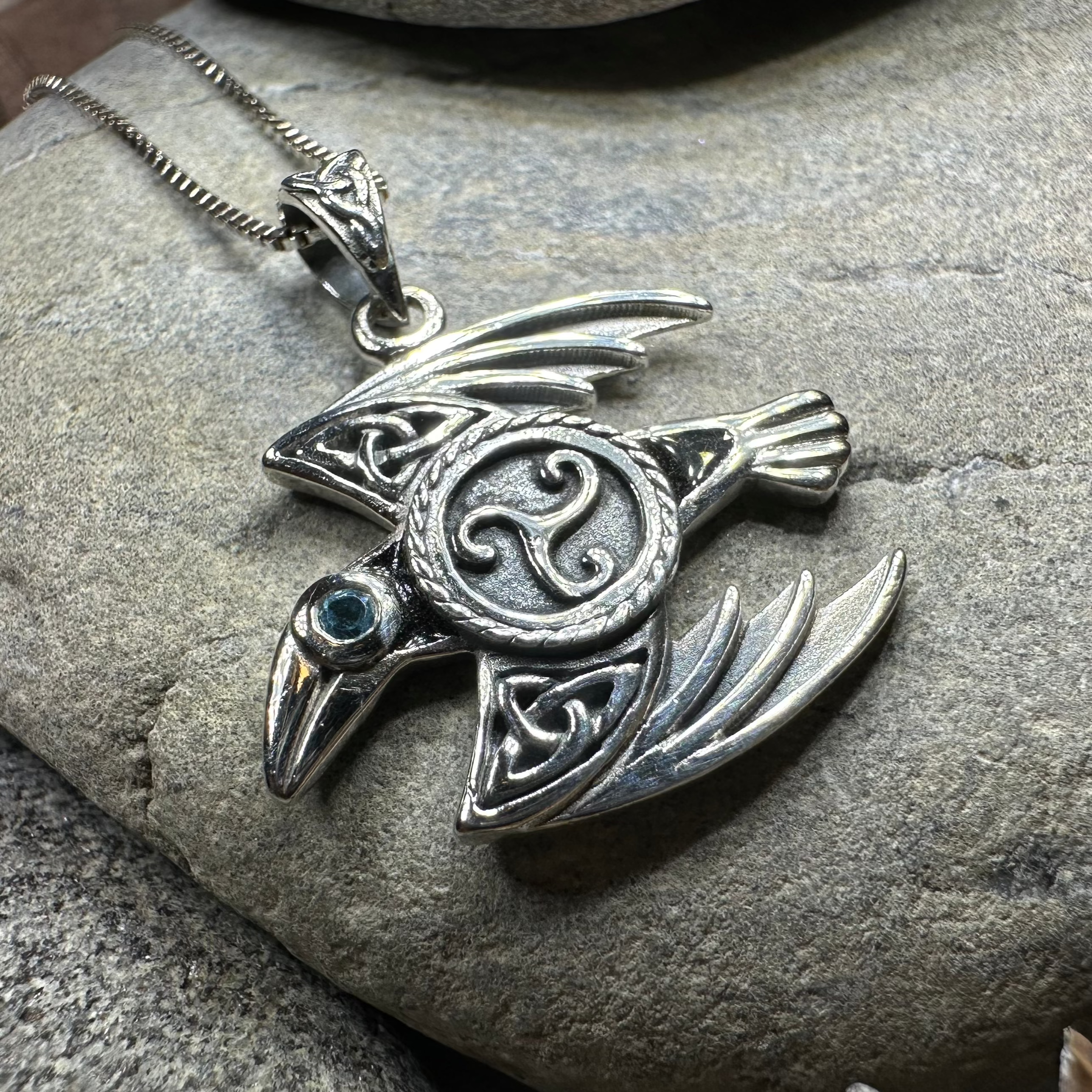 Astrid Celtic Raven Necklace in Sterling Silver