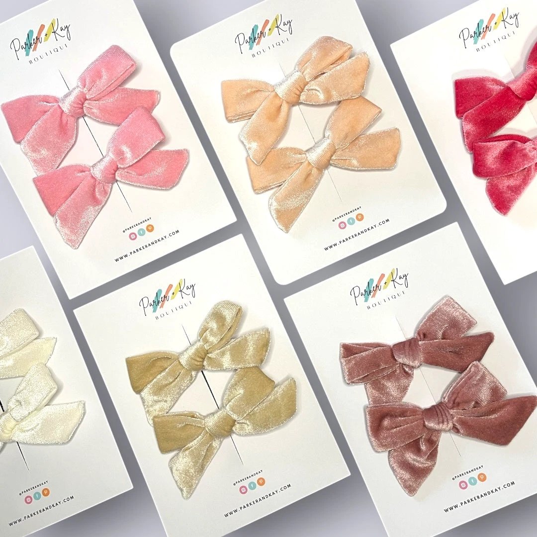 Velour Hair Bow | Clip, Headband, or Pigtail Clips by Parker + Kay Creative