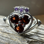 Irish True Love Garnet Claddagh Ring in Sterling Silver