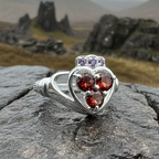 Irish True Love Garnet Claddagh Ring in Sterling Silver