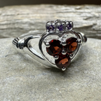 Irish True Love Garnet Claddagh Ring in Sterling Silver