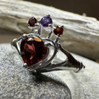 Royal Garnet Irish Claddagh Ring in Sterling Silver