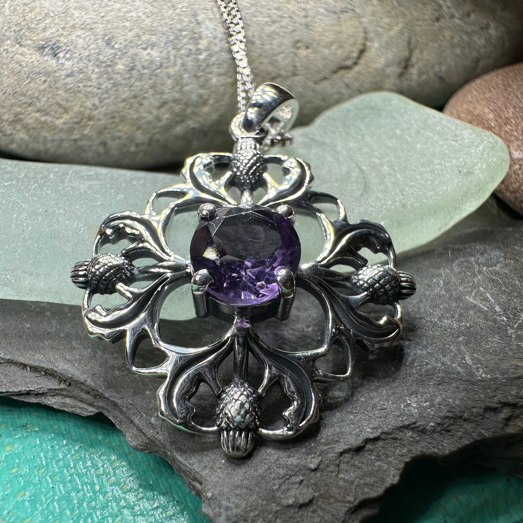 Dolina Amethyst Scottish Thistle Necklace in Sterling Silver