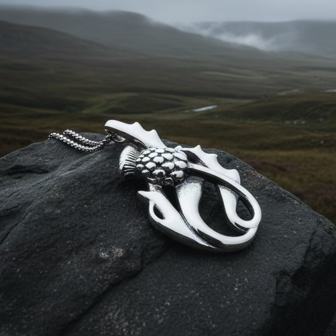 Daleina Scottish Thistle Necklace in Sterling Silver