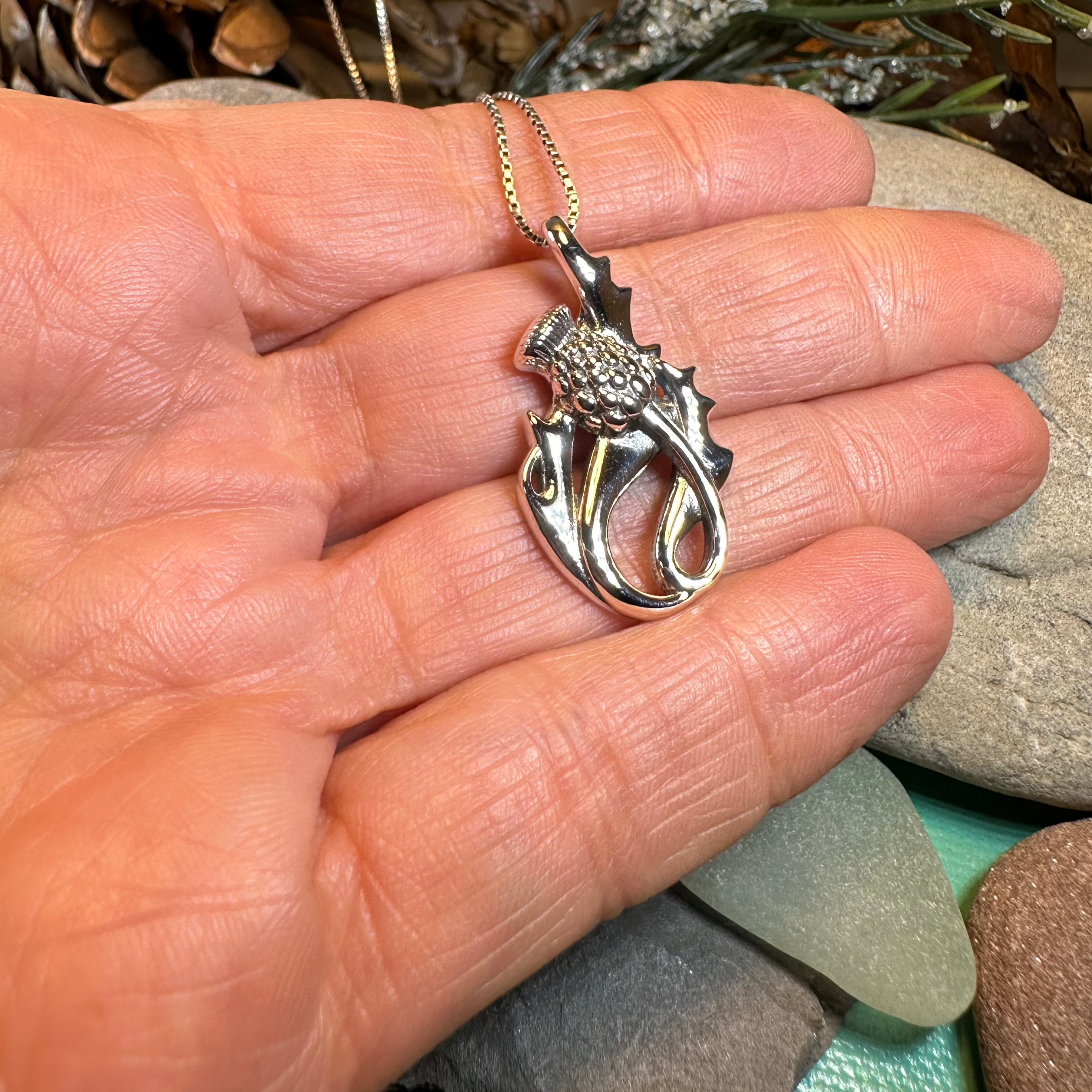 Daleina Scottish Thistle Necklace in Sterling Silver