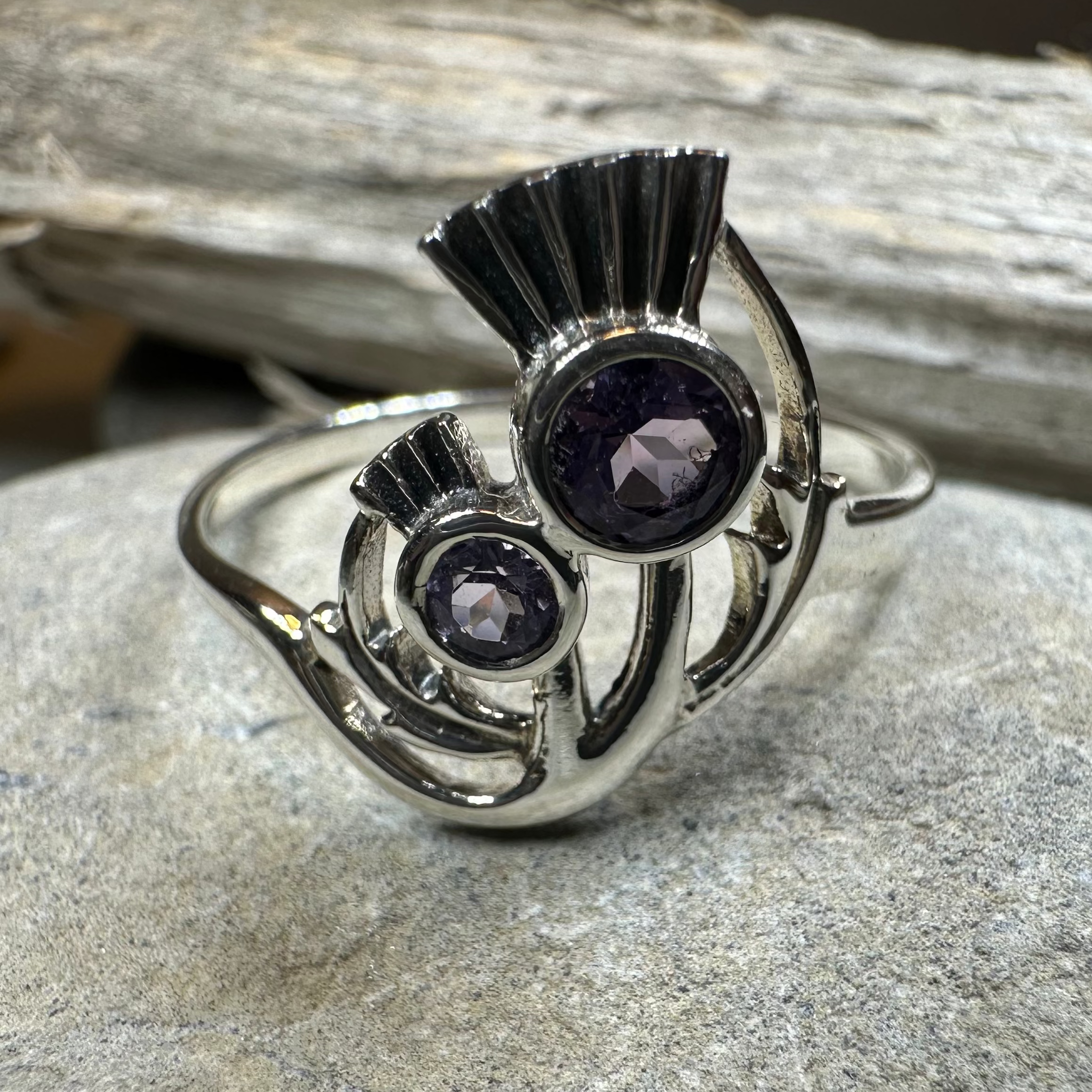 Adairia Scottish Thistle Amethyst Ring in Sterling Silver