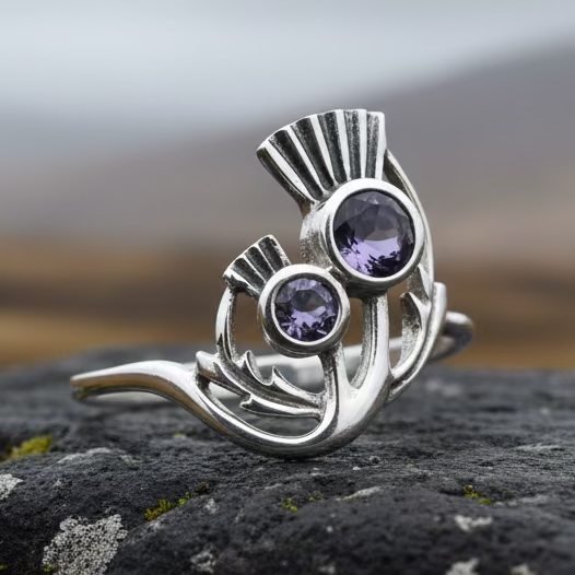 Adairia Scottish Thistle Amethyst Ring in Sterling Silver