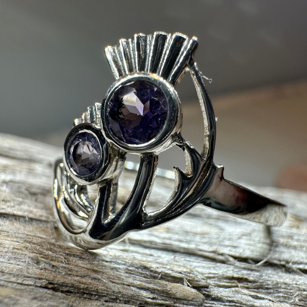 Adairia Scottish Thistle Amethyst Ring in Sterling Silver