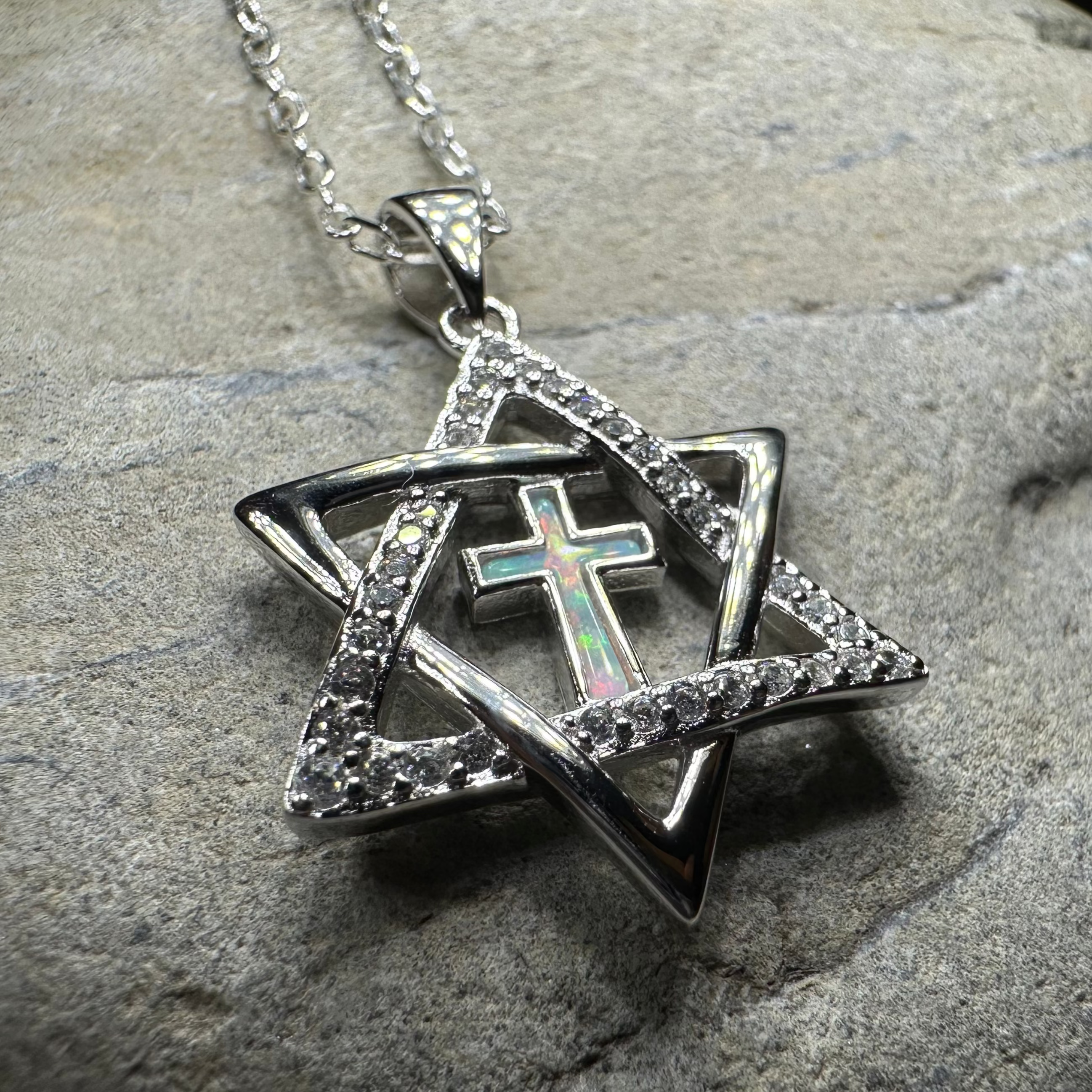 Star of David Cross Opal Necklace