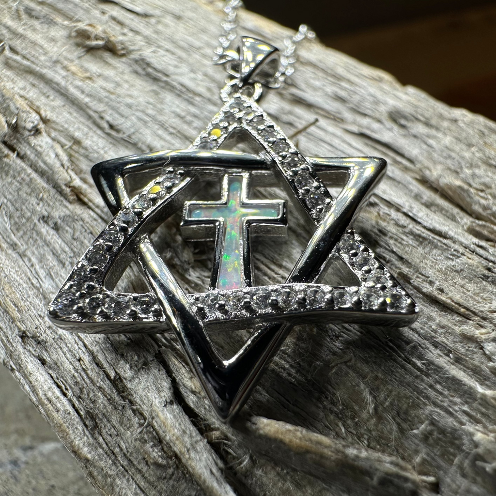 Star of David Cross Opal Necklace