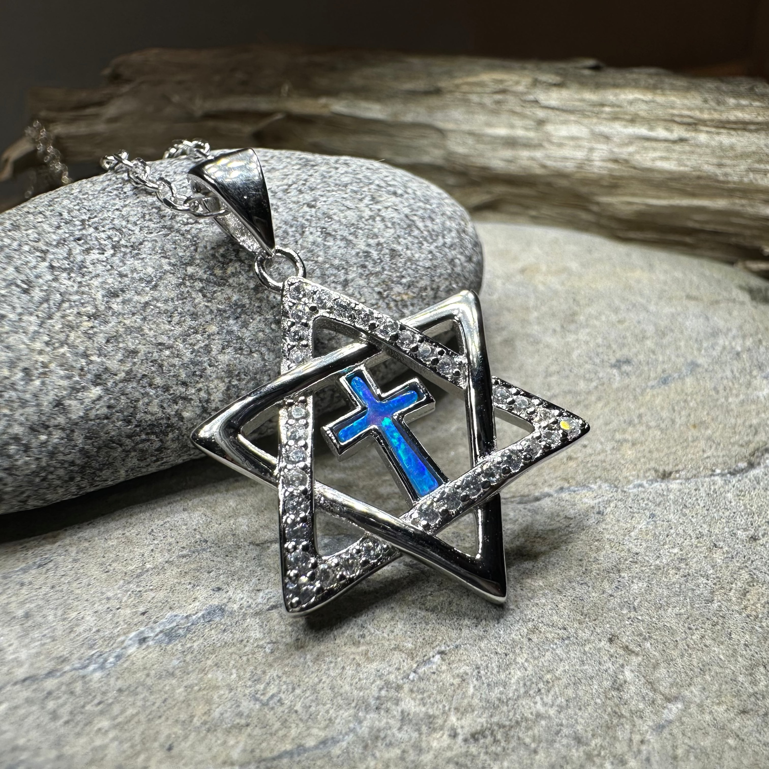 Star of David Cross Opal Necklace