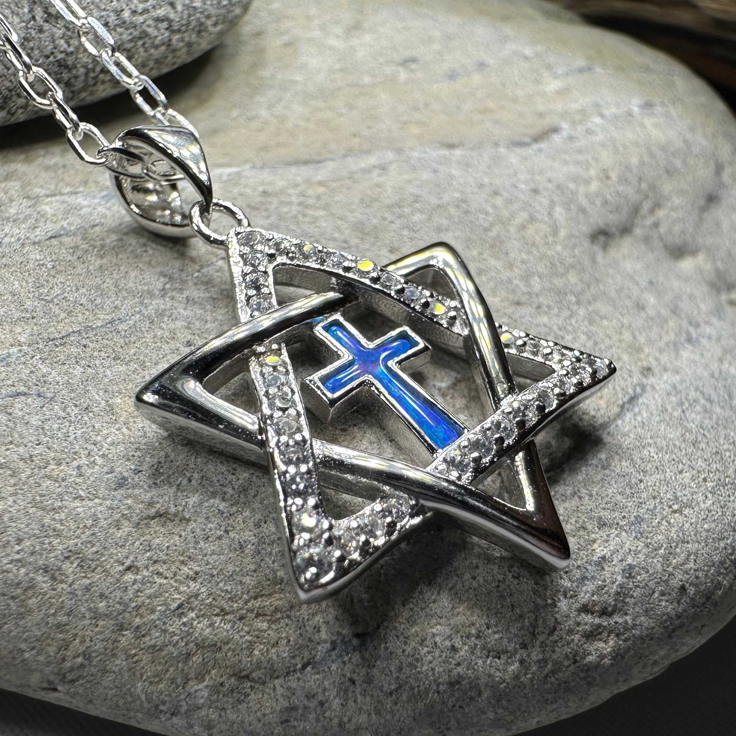 Star of David Cross Opal Necklace