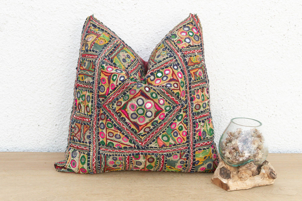 Antique Jeweled Medallion Jaisalmer Pillow