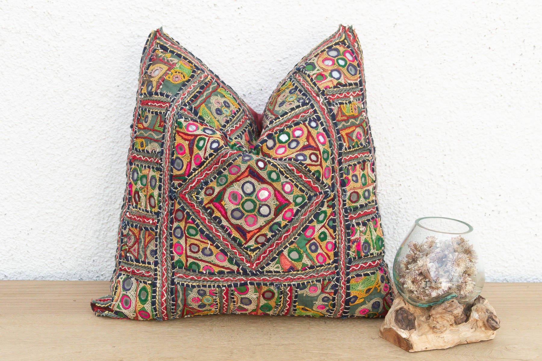 Antique Jeweled Medallion Jaisalmer Pillow