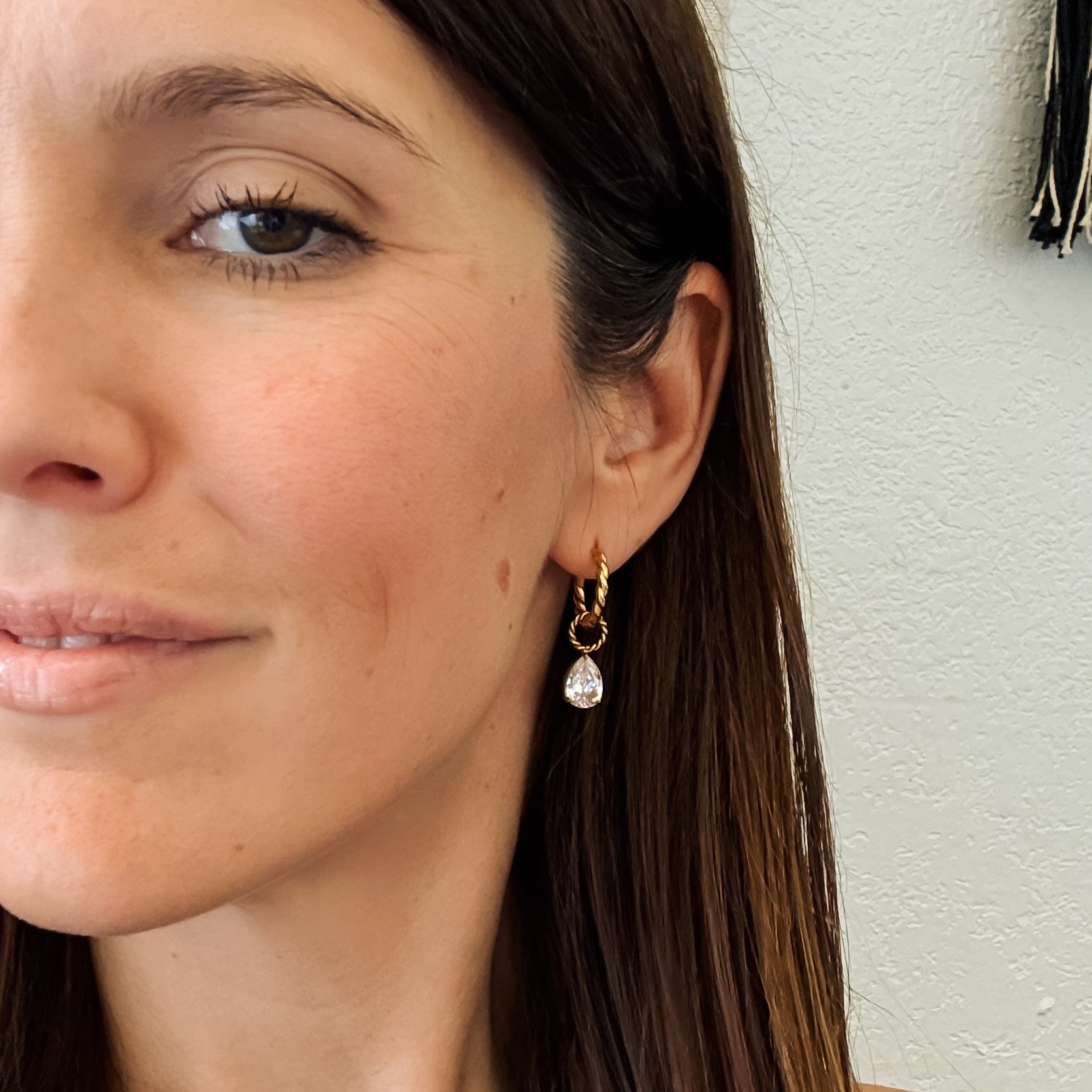 Crystal Pear Huggie Hoop Charms