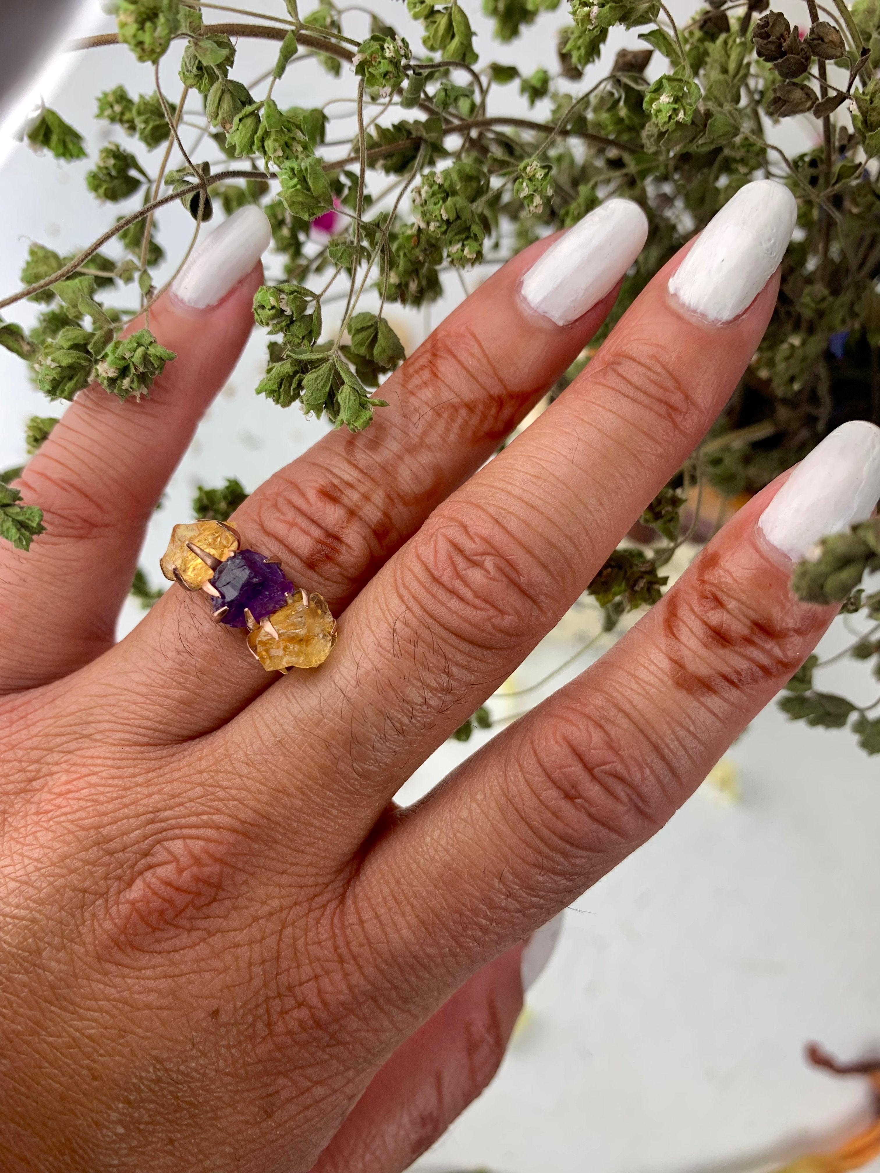 Citrine/Amethyst Cluster Ring - Gold