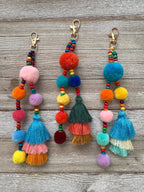 Colorful Beaded Pom Pom Tassel Keychain / Bag Charm by Bespattered Facade