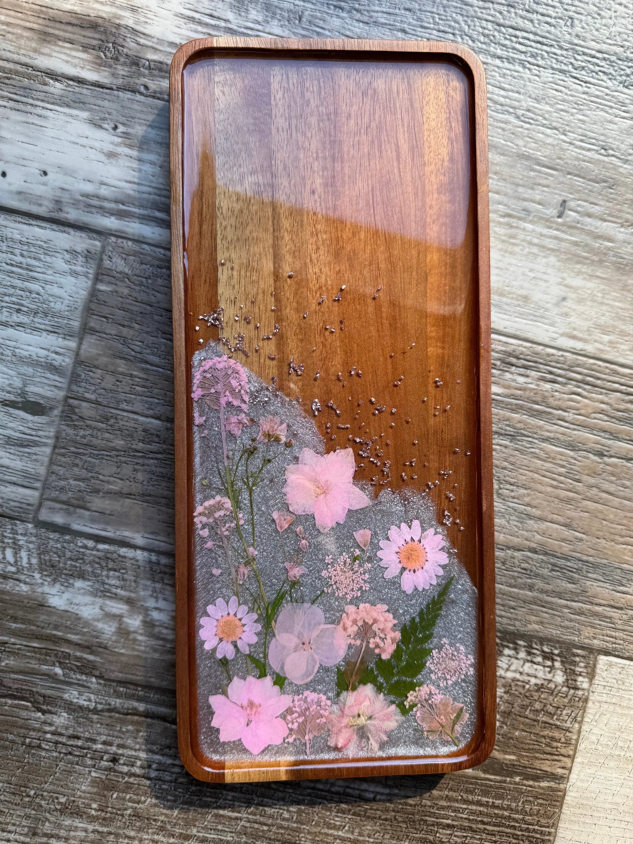 Fabulous Florals Small Rectangular Acacia Wood Tray by Bespattered Facade
