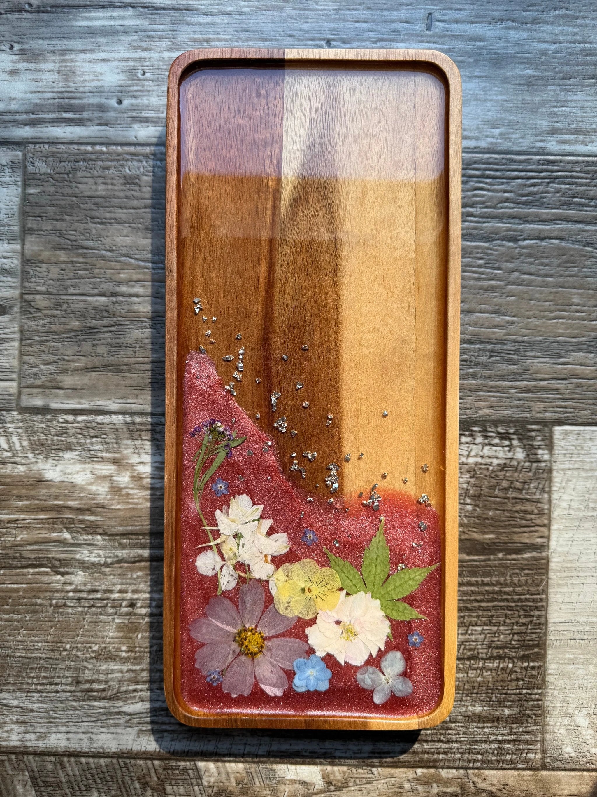 Fabulous Florals Small Rectangular Acacia Wood Tray by Bespattered Facade