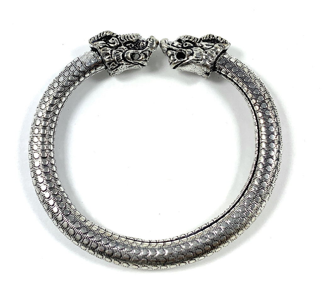 Antique Norse Bracelet With Lion Heads & Dotted Pattern