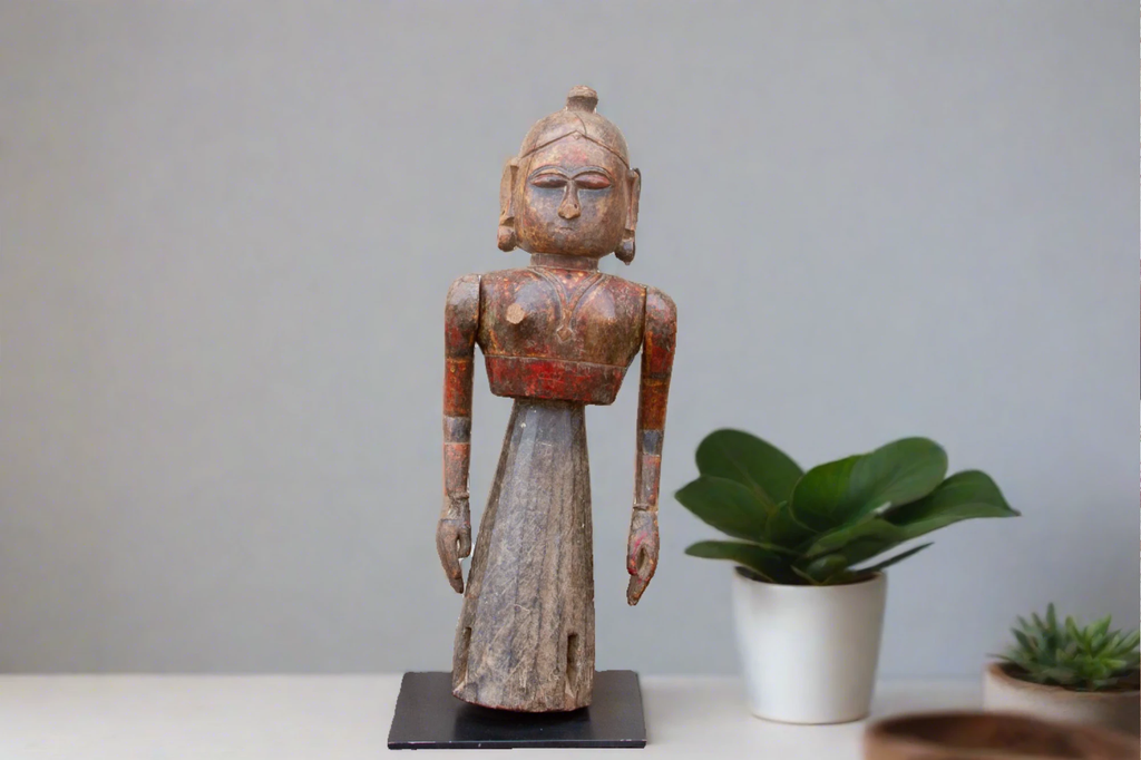 Antique Indian Goddess Wooden Statue by DE-COR | Globally Inspired