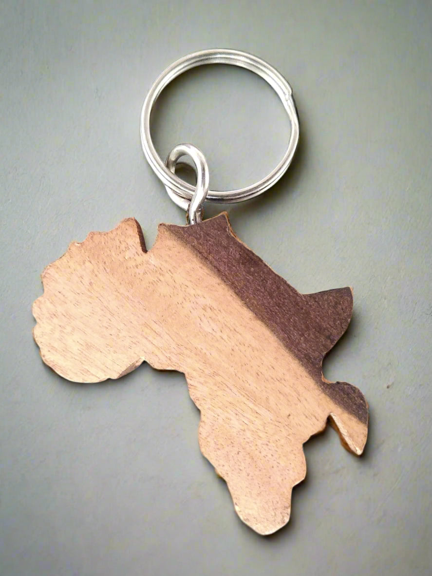 African Map Wooden Keychain